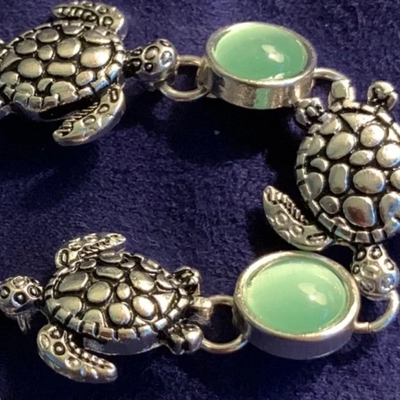 silver 🐢 turtles & green Agate stone - Picture 4 of 7